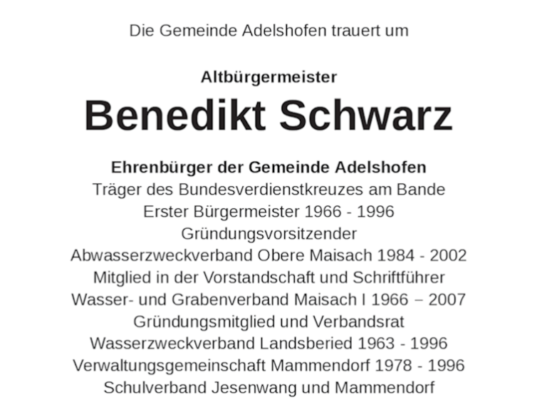 Traueranzeige Gmd Schwarz Benedikt